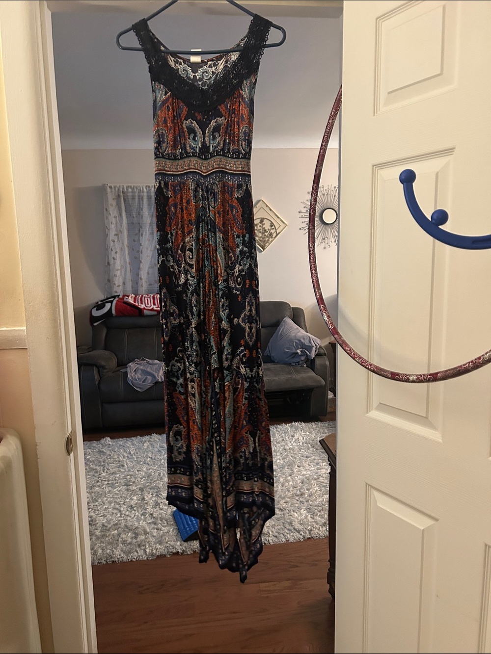Bila Paisley Print Maxi Dress in Black and Rust